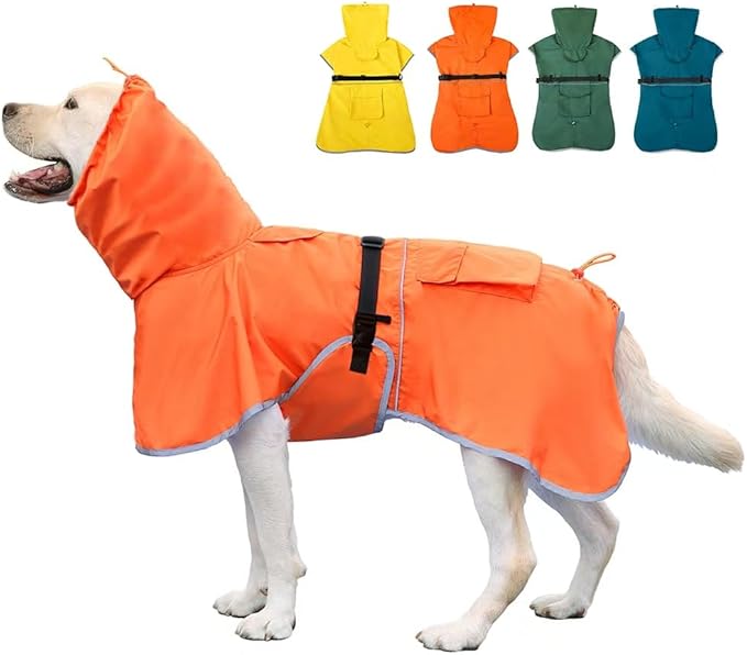 Reflective Dog Raincoat Waterproof Adjustable Dog Hooded Poncho Raincoat for Medium Large Dogs, Lightweight Pet Rain Jacket(Orange, 7XL)