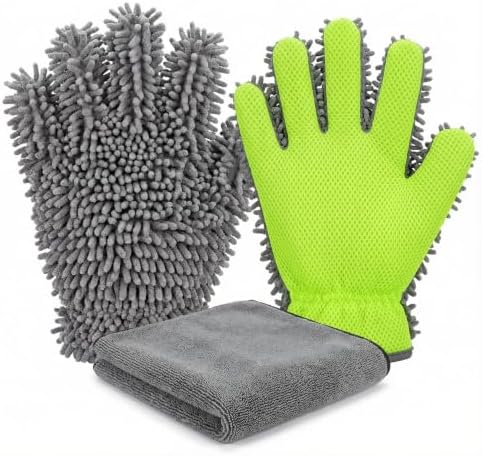 Dog Washing Gloves and Chenille Drying Mitts, 3 Pcs