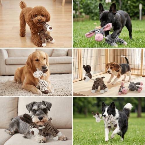Pet Squeaky Chew Toy Interactive Durable Plush Dog Toy for Small Medium Large Breeds, Teeth Cleaning & Boredom Relief(Coffee Brown Dog)