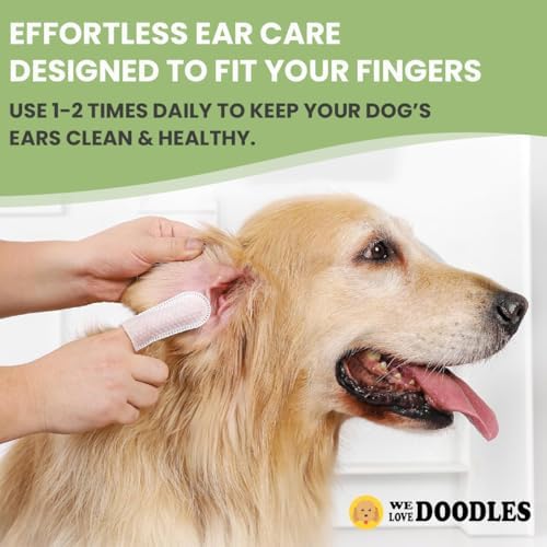 We Love Doodles Dog Ear Cleaner Finger Wipes & Dog Ear Swabs - Dog Ear Cleaner, Presoaked Dog Ear Wipes, Dog Ear Cleaning Solution,Double Sided Qtips for Dogs, Large Wooden Cleaner Balls Tool