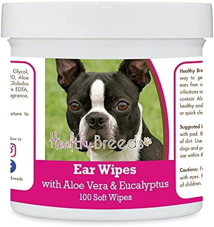 Healthy Breeds Boston Terrier Ear Cleaning Wipes with Aloe & Eucalyptus for Dogs 100 Count