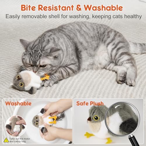 Cat Toys Flapping Bird (No Flying), Lifelike Chirp Tweet, Rechargeable Touch Activated Kitten Toy Interactive Cat Exercise Toys for Indoor Cats Kicker Catnip Toys