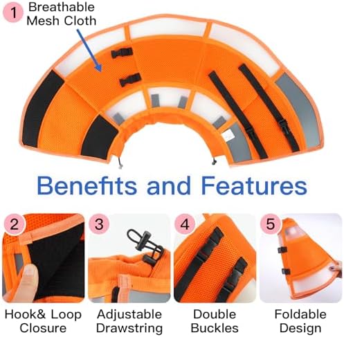 Dog Cone Alternative for Small Dogs to Stop Licking | Adjustable Recovery E-Collar for After Surgery & Wounds, Lightweight & Comfortable Elizabethan Protective Cone (Orang, M)