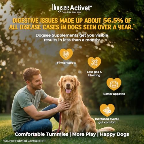 Dogsee Activet+ Dog Gut Health Supplement Chews, with Probiotics, Prebiotics, Digestive Enzymes & Fiber, Supports Digestion, Prevents Diarrhea, Loose Stool and Itchy Skin, Chicken Flavor – 90 Chews