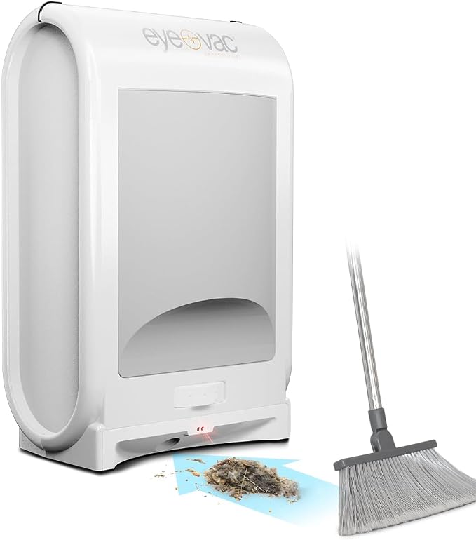 EyeVac Pro Touchless Vacuum Automatic Dustpan - Ultra Fast & Powerful - Great for Sweeping Salon Pet Hair Food Dirt Kitchen, Corded Canister Vacuum, Bagless, Automatic Sensors, 1400 Watt (White) | Durable Plastic Housing, Bagless Canister, Infrared Sen...