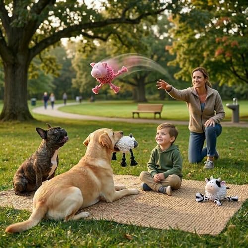 Fuzzl Farmyard Friends Dog Toy – Woolly Sheep – Large Soft Noodle Fabric Plush with Durable Rope Legs – Interactive Tug Chew & Comfort Toy for Dogs