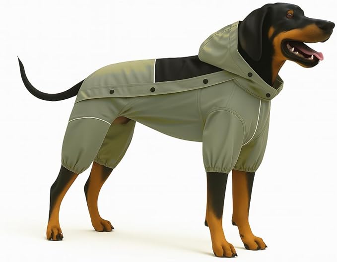 LOVELONGLONG Waterproof Dog Raincoat with Removable Hood – Outdoor Full Body Dog Jacket, Windproof Snowproof Shell Suit – All Season Pet Rain Gear Sage Green 4XL