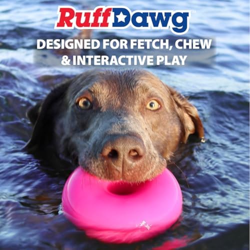 Ruff Dawg Dawg-Nut Medium 3.5” – Heavy-Duty Solid Rubber Donut Dog Chew Toy for Dogs Under 40 lbs – Floats & Bounces – Made in USA – Assorted Neon Colors