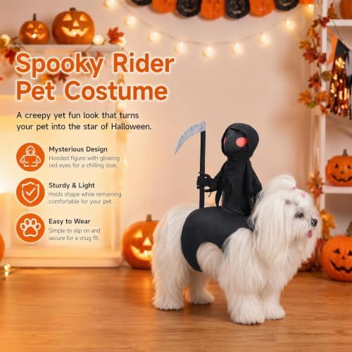 Grim Reaper Cat Costume - 3D Rider Pet Halloween Outfit，L