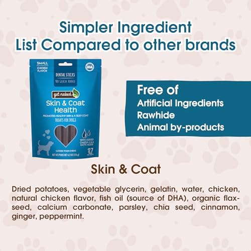 Get Naked Grain Free 1 Pouch 6.6 Oz Skin & Coat Dental Chew Sticks, Large