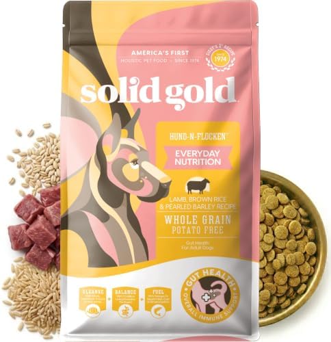 Solid Gold, Hund-N-Flocken, Dog Food Dry with Lamb, Rice and Omega 3 Fish Oil for Dogs, Probiotics, 12 LB