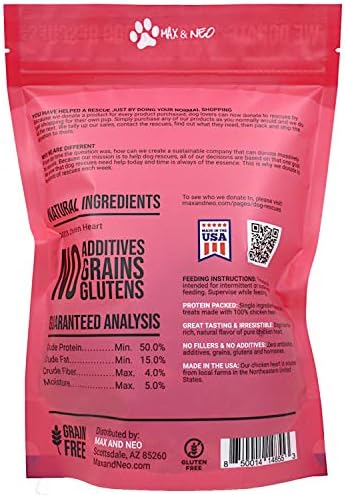 Max and Neo Freeze Dried Chicken Heart Treats -Single Ingredient, Pasture Raised, Antibiotic Free, Human Grade Chicken Grown in the USA - We Donate 1 for 1 to Dog Rescues for Every Product Sold