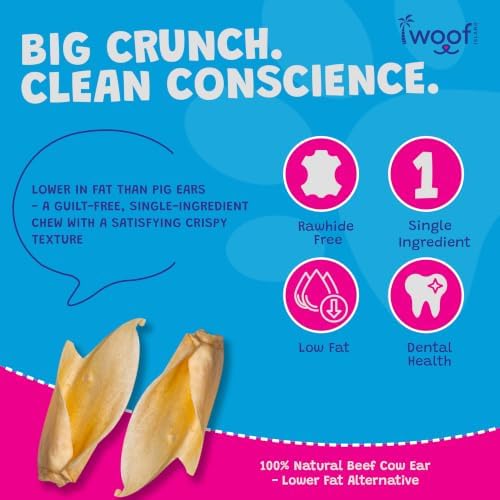 Natural Cow Ear Chews, Low-Fat Pig Ear Alternative, 15 Count