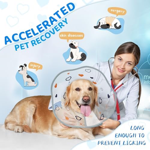 Dog Cone After Surgery - Soft, Comfortable, Adjustable Recovery Collar for Large, Medium, Small Dogs - Stop Licking with Soft Protect Edge (Love, M)