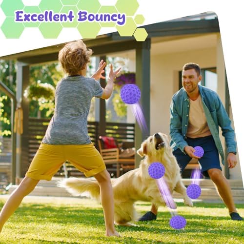 Squeaky Dog Toys for Aggressive Chewers, Indestructible Dog Balls for Aggressive Chewers, Purple Squeaky Balls for Dogs, Interactive Toys for Large Dogs to Relax