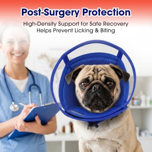 Soft Dog Recovery Cone Collar – Adjustable Transparent E-Collar Alternative for Medium Dogs After Surgery | Anti-Lick, Soft Padded Neck, Comfortable Pet Recovery Cone for Eating & Sleeping, M
