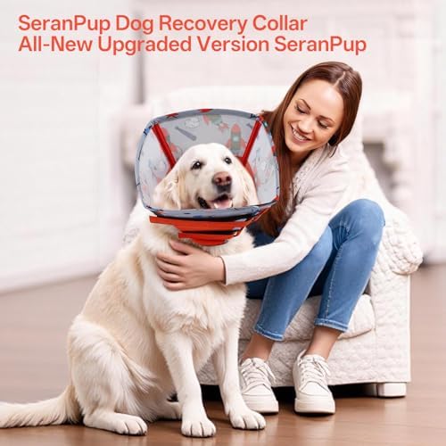 Comfortable Dog Cone - Soft XL Dog Cone Collar for Large Dogs,Adjustable Recovery Cone for Dogs to Stop Licking,Cute Pet Head Neck Elizabethan Cone,Cone Alternative After Surgery,XL,Red