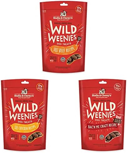 Stella & Chewy's Wild Weenies Dog Treats Large Bag 3 Pack Variety Bundle (Beef, Chicken & Bacon)