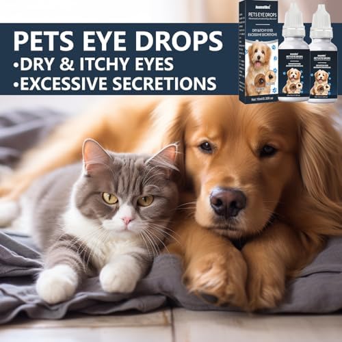 Eye Drops for Dogs & Cats, Pet Eye Wash to Soothe Allergy & Irritation, Dog Eye Drops to Relieve Dry Eyes Pink Eyes, Pet Tear Stain Cleaner, Safe & Gentle Formula, Suitable for All Animals, 2 x 10ml