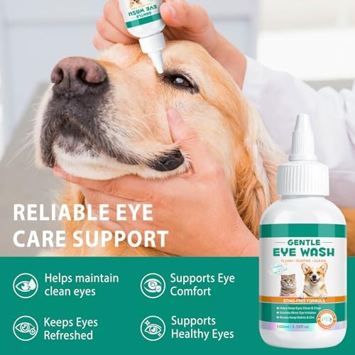 Dog and Cat Eye Wash | Pet Eye Drops for Daily Cleaning & Tear Stain Removal | Safe Lickable Formula, Helps Keep Eyes Clean & Clear | Soothes Irritation & Dry Eyes, 3.38 Fl Oz