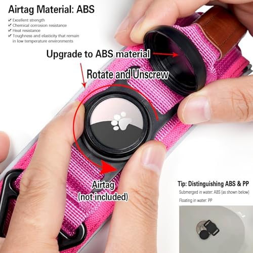 2" Tactical Dog Collar with Airtag Holder & Handle for Medium Dogs (Pink)