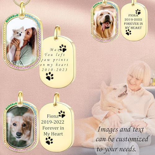 Fanery Sue Pet Ashes Necklace for Dog Cat, Custom Photo & Text