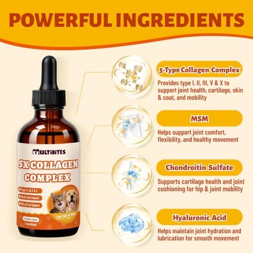 5-Type Liquid Collagen for Dogs & Cats, Chicken Flavor, 2 oz