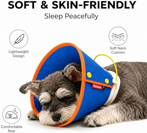 Soft Dog Cone Collar Alternative, Adjustable Pet Recovery Collar After Surgery, Lightweight EVA Foam E-Collar for Dogs & Cats, Water-Repellent Cone to Prevent Licking Wounds (Blue, M+)