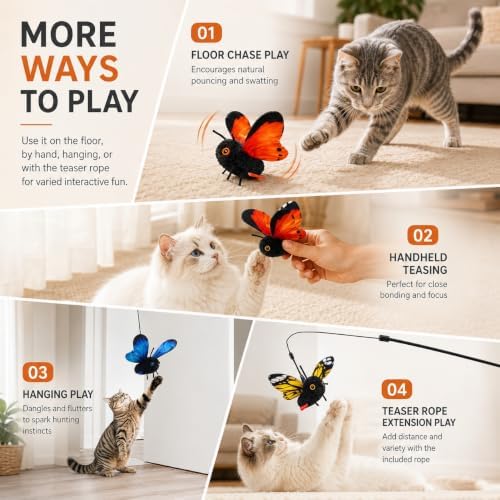 Smart Sensing Flapping Butterfly Cat Toy, Rechargeable Interactive，Orange