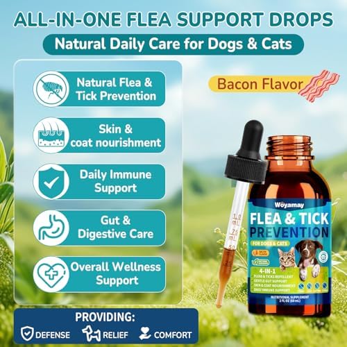 Woyamay Flea and Tick Prevention for Dogs & Cats, Natural Flea Drops