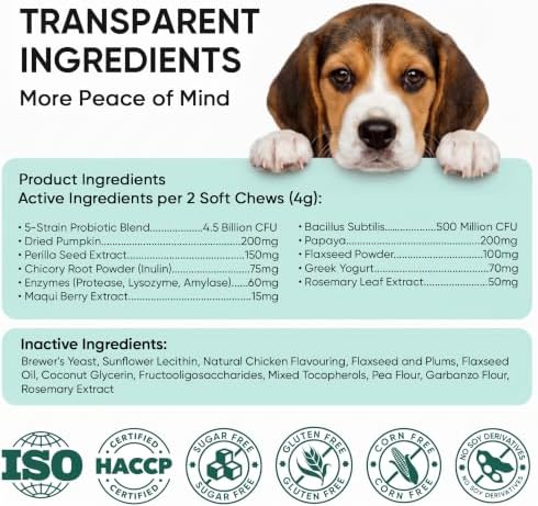 Probiotic Chews for Dogs, Digestive Enzymes & Prebiotics, Relieve Diarrhea, Constipation, Itching & Bad Breath, Support Gut Health & Immunity, Chicken Flavor (200 Ct)
