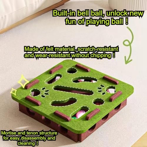 Interactive Cat Puzzle Feeder Toy – Felt Maze Box with 3 Jingle Balls – Mental Stimulation, Slow Feeding & Fun Exercise for Indoor Cats & Kittens (1,Round-Gray)