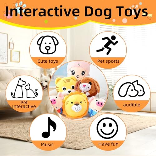 Jiexily Active Moving Pet Plush Toy, 2025 New Squeaky Moving Dog Ball Toy Interactive Puppy Toys, Rechargeable Cartoon Plush Bounce Talking Toys to Keep Them Busy (Dog)