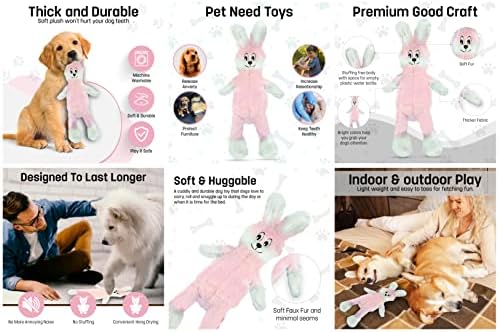 FGA MARKETPLACE Pink Rabbit Dog Toy Flat NO Stuffing NO Squeak, Funny Style Will Entertain Your Pet for Hours, Recommended for Small and Medium Dog 21 INCH Long