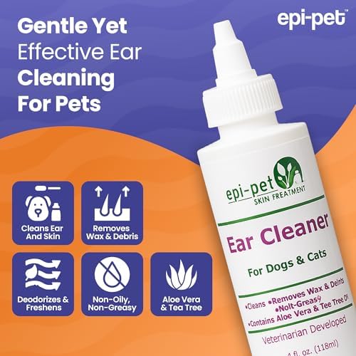 Epi-Pet Dog & Cat Ear Cleaner Solution with Aloe Vera & Tea Tree Oil – Removes Itchy Ear Wax, Debris, Odor – Ears Wash, Drops & Flush for Pets, Dog Ears Cleaning, Cat Cleaner (4 oz- Pack of 3)