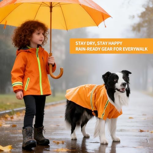 Dog Raincoat,Dog Rain Poncho-Harness Hole,Orange,6XL