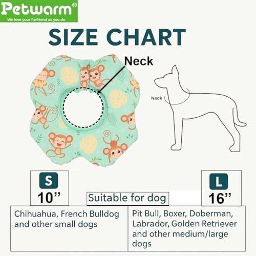 PetWarm Recovery Collar, Dog Recovery Collar, Green Monkey Print, L