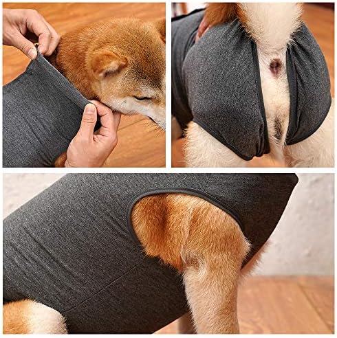 Dog Recovery Suit Abdominal Wound Puppy Surgical Clothes Post-Operative Vest Pet After Surgery Wear Substitute E-Collar & Cone(XXXL, Grey)