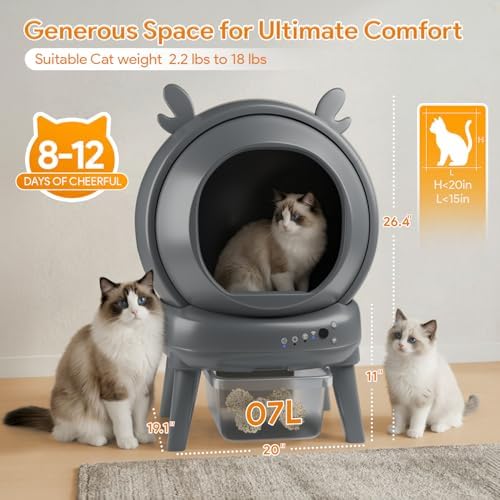 Automatic Cat Litter Box with App Control - Automatic Litter Box Self Cleaning for Multiple Cats, Health Tracking & Weight Sensor, Ultra Quiet, Odor Control, Large Capacity, Dark Grey