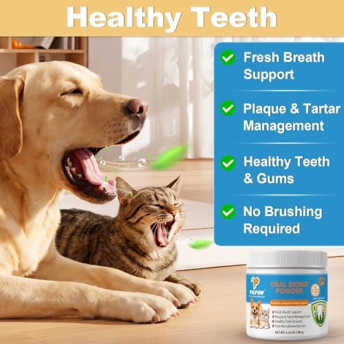 Pet Oral Care Teeth-Cleaning Powder, Contains 2 Billion Probiotics and Digestive Enzymes—Nutritious Tooth Powder for Dogs and Cats to Eliminate Bad Breath, Strengthen Teeth & Digestive Health