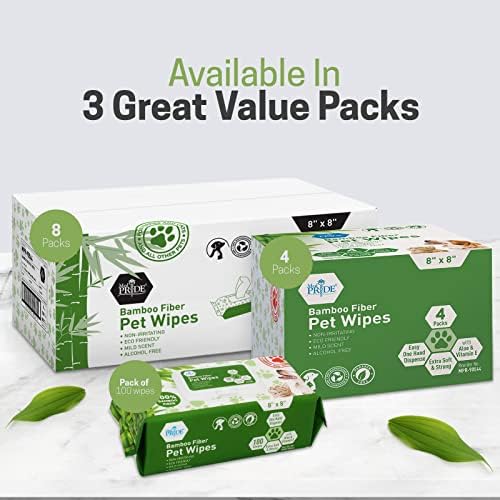 MED PRIDE Bamboo Fiber Dog Wipes 8x8 in,Hypoallergenic,Aloe Vera,400 Count