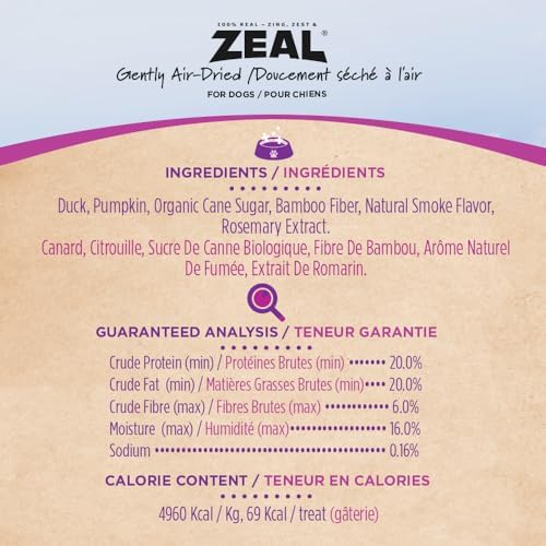 ZEAL Natural Duck Jerky Tenders for Dogs, 100% Real Canadian Duck, Limited Ingredient Novel Protein, Grain Free, Soft Chewy Treats, Air-Dried, Made in Canada, 20oz