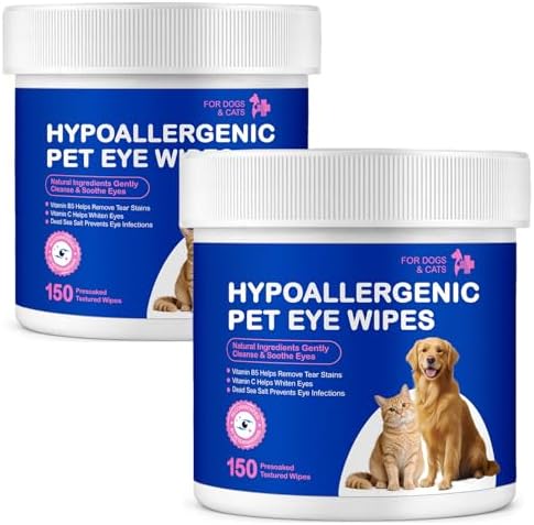 Eye Wipes for Dogs & Cats, Hypoallergenic Cat Wipes Gently Remove Tear Stain, Eye Debris & Discharge, Dog Tear Stain Remover, for Eyes & Face, Non-Irritating, 300p