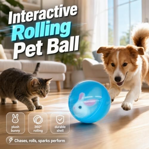 Interactive Cat Toy Ball, 2026 Rechargeable Self-Rolling Cat Toy Ball, Electric Hamster Running Rolling Ball with Auto Obstacle Avoidance, Automatic Moving Cat Toys for Indoor Cats & Dogs, Pink Mix