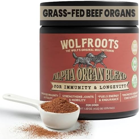 Alpha Organ Blend for Dogs - Grass Fed Beef Liver Heart Kidney Pancreas Spleen Powder - Freeze Dried Dog Vitamin Minerals for Immunity Joints Skin Coat