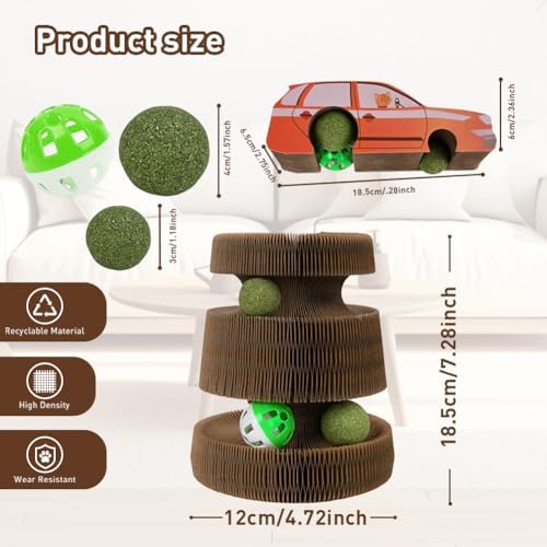 Cat Toys for Bored Indoor Adult Cats, Magic Organ Scratching Board, Reversible Interactive Toy Scratching with Catnip Ball, Cardboard,Kitten Scratcher Pads(1PC)