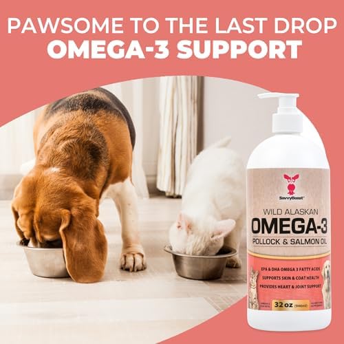 SavvyBeast Pollock & Salmon Oil for Dogs & Cats, Fish Oil, USA Made, 32 oz