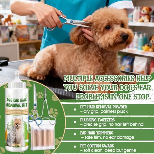 Dog Ear Powder for Hair Removal, Remove Ear Hair and Reduce Ear Wax, Odor