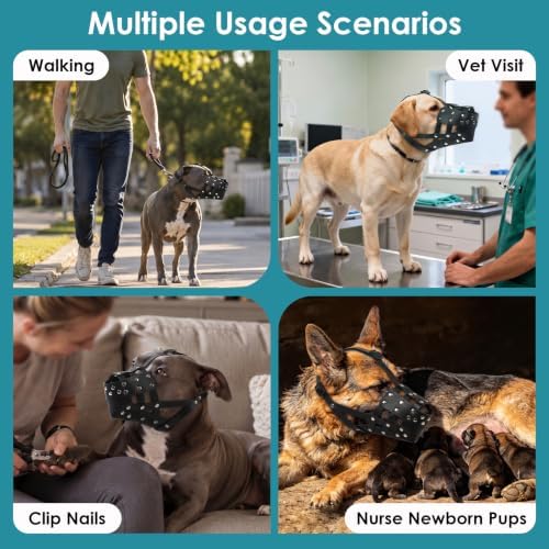 ROZKITCH Dog Muzzle for Large Dogs, Soft Mouth Guard to Stop Barking Biting Eating Outdoor, Adjustable PU Leather Basket Muzzle for Mesocephaly Breeds for Secure German Shepherd Pit Bull M