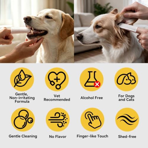 Pet Ear Finger Wipes and Dental Wipes, Hypoallergenic, Rinse-Free, Thick Dual-Textured Ear & Mouth Cleaning Wipes for Dogs & Cats(50pcs + 50pcs, Unscented)